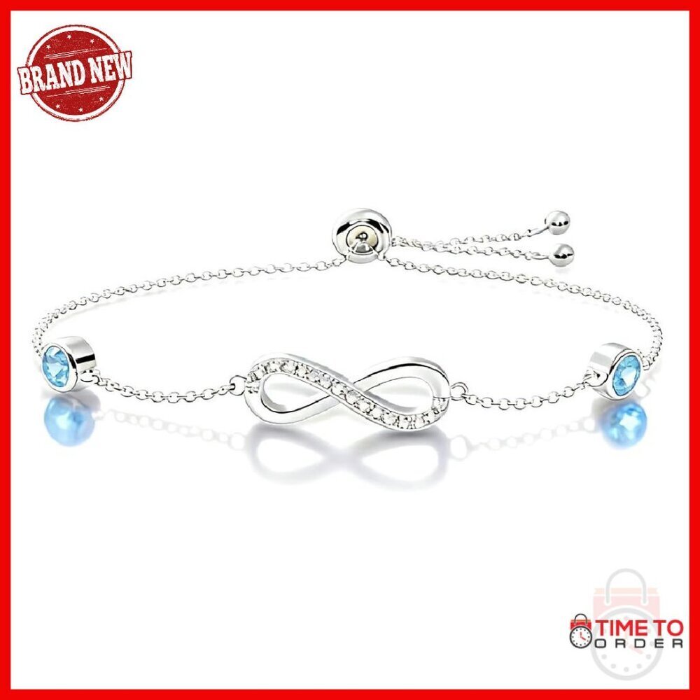 Sterling Silver Infinity Birthstone Bracelet Adjustable Slide Clasp
